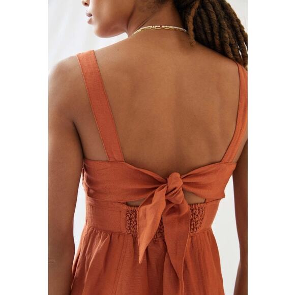 Anthropologie Maeve Twist Front Linen Mini Dress L | Terracotta Button Sundress - Picture 16 of 16